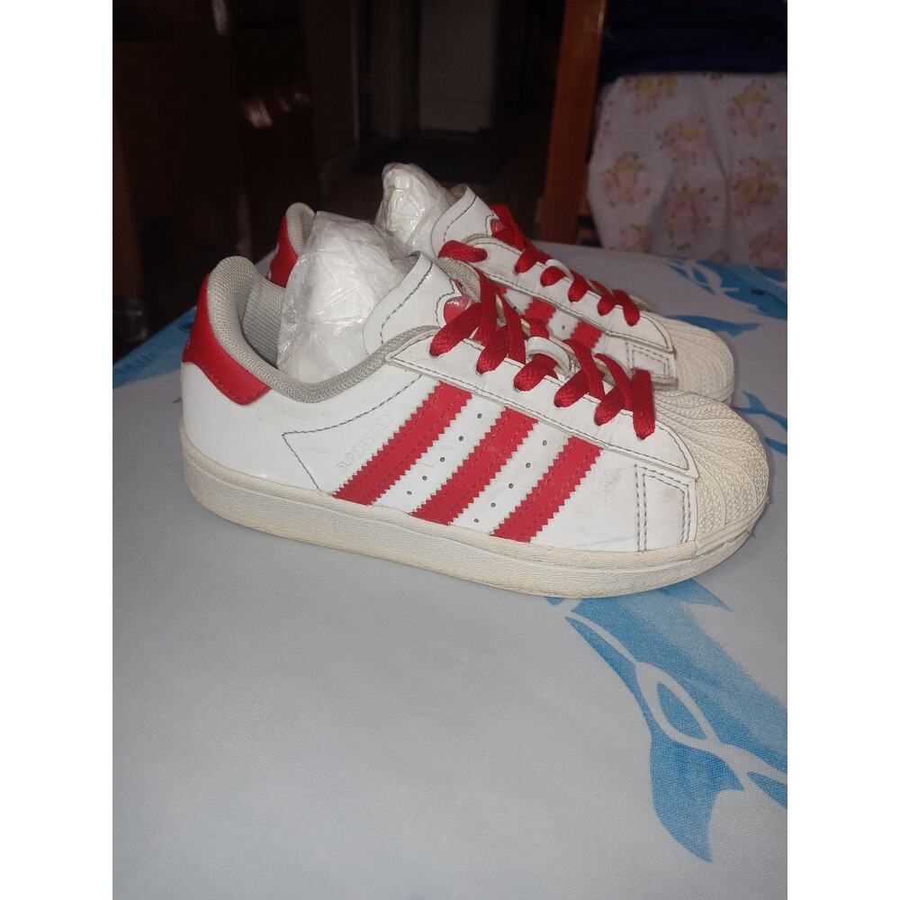 Adidas Superstar Red and White kids size 11K